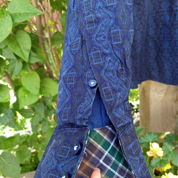 blue geometric diamonds patterned dress shirt - Picture 5 of 10